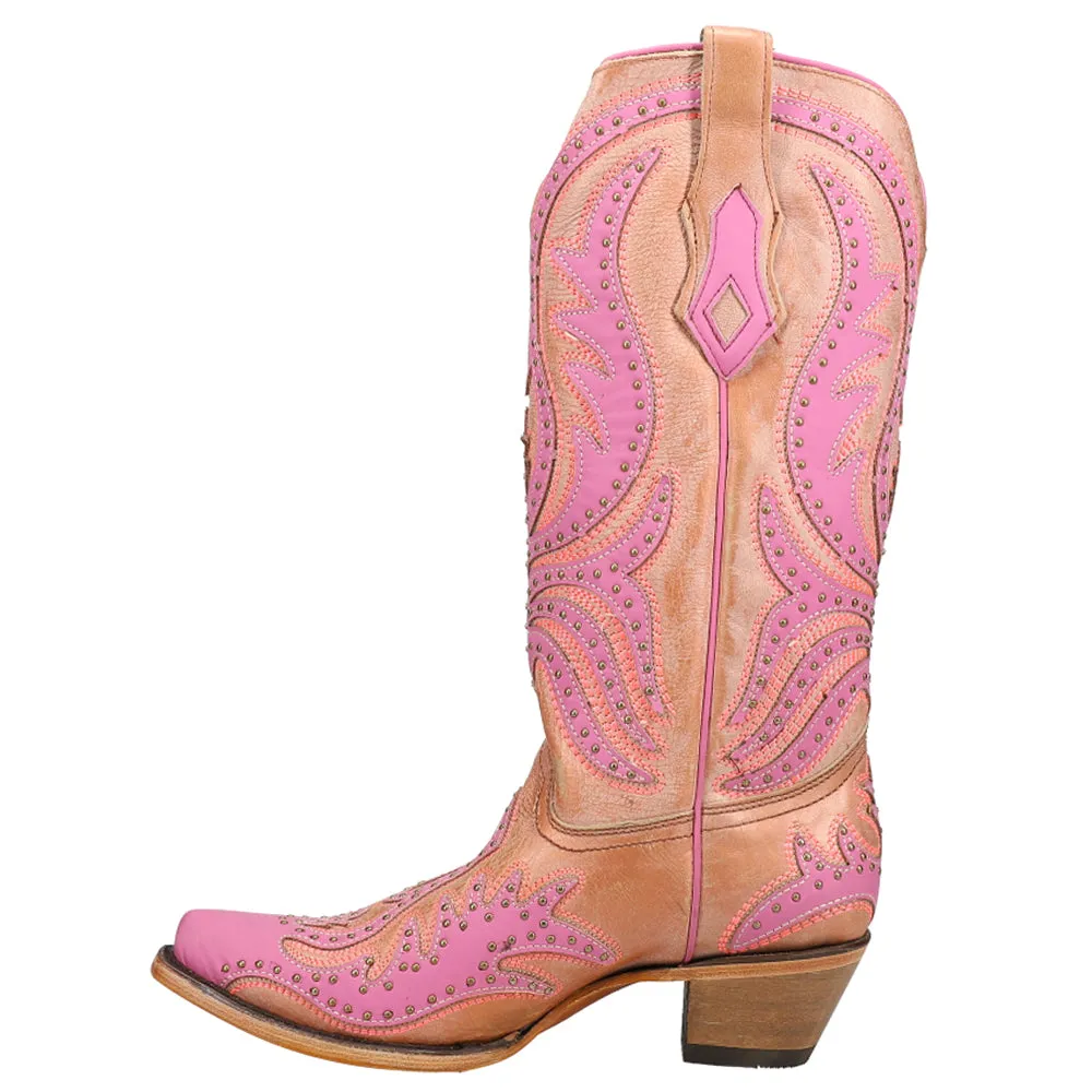 Glow In The Dark Embroidery Tooled Inlay Studded Snip Toe Cowboy Boots