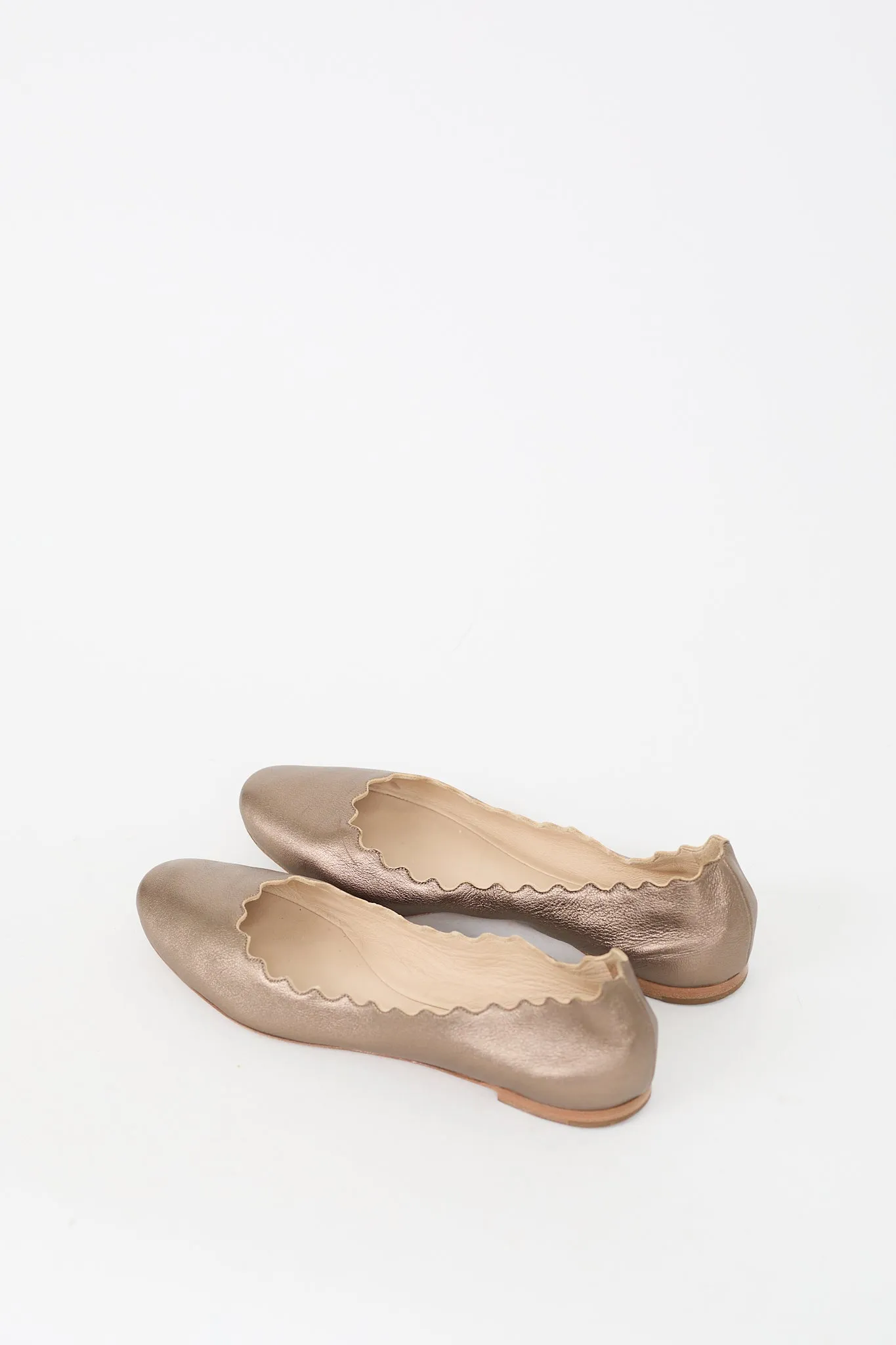 Gold Leather Scalloped Flat