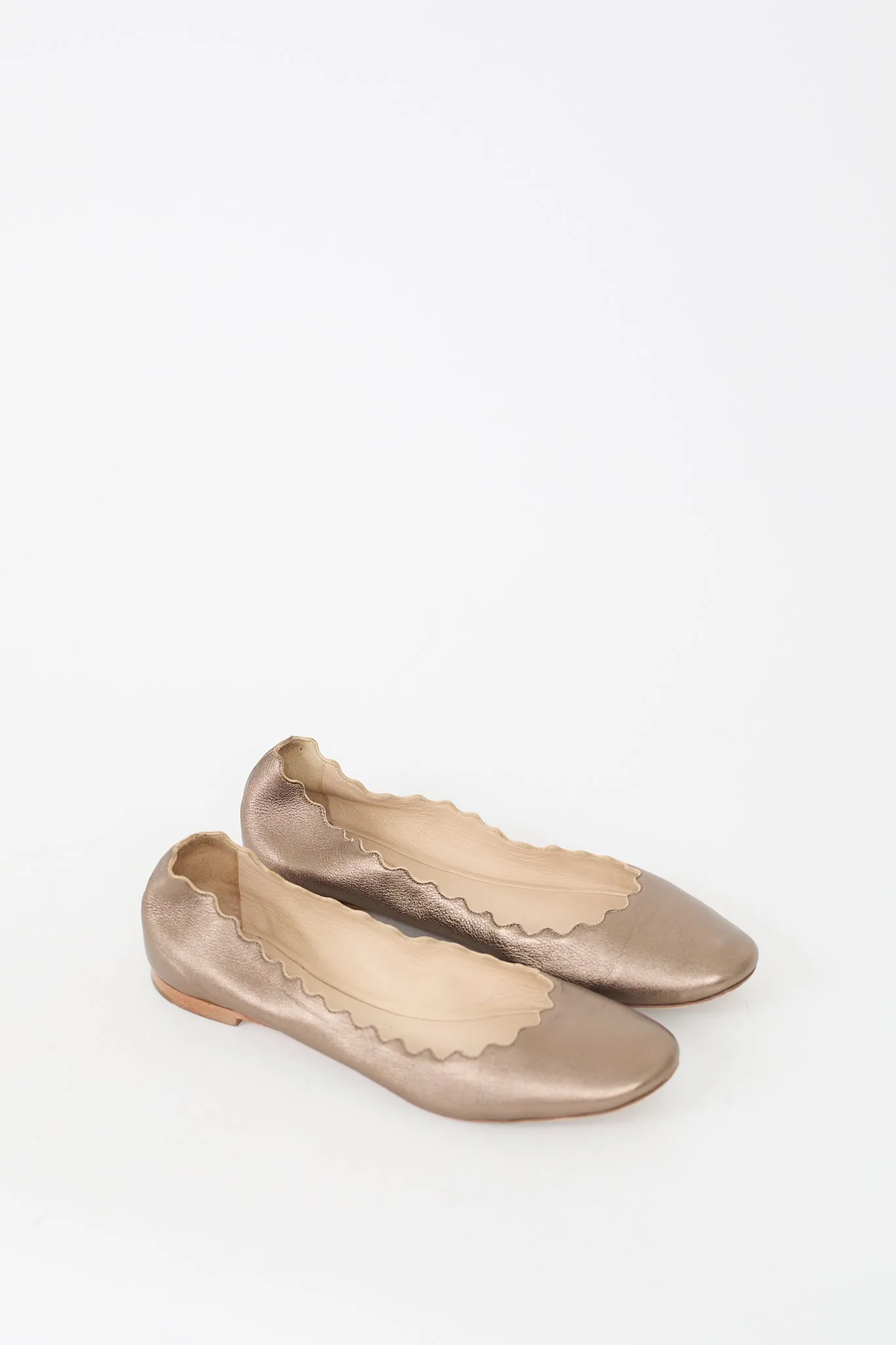 Gold Leather Scalloped Flat