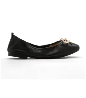 Hailey Foldable Square-Toe Bow Flats Black