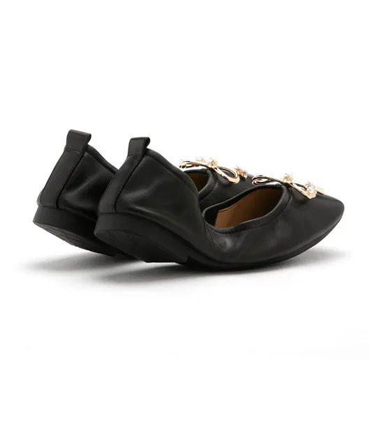 Hailey Foldable Square-Toe Bow Flats Black