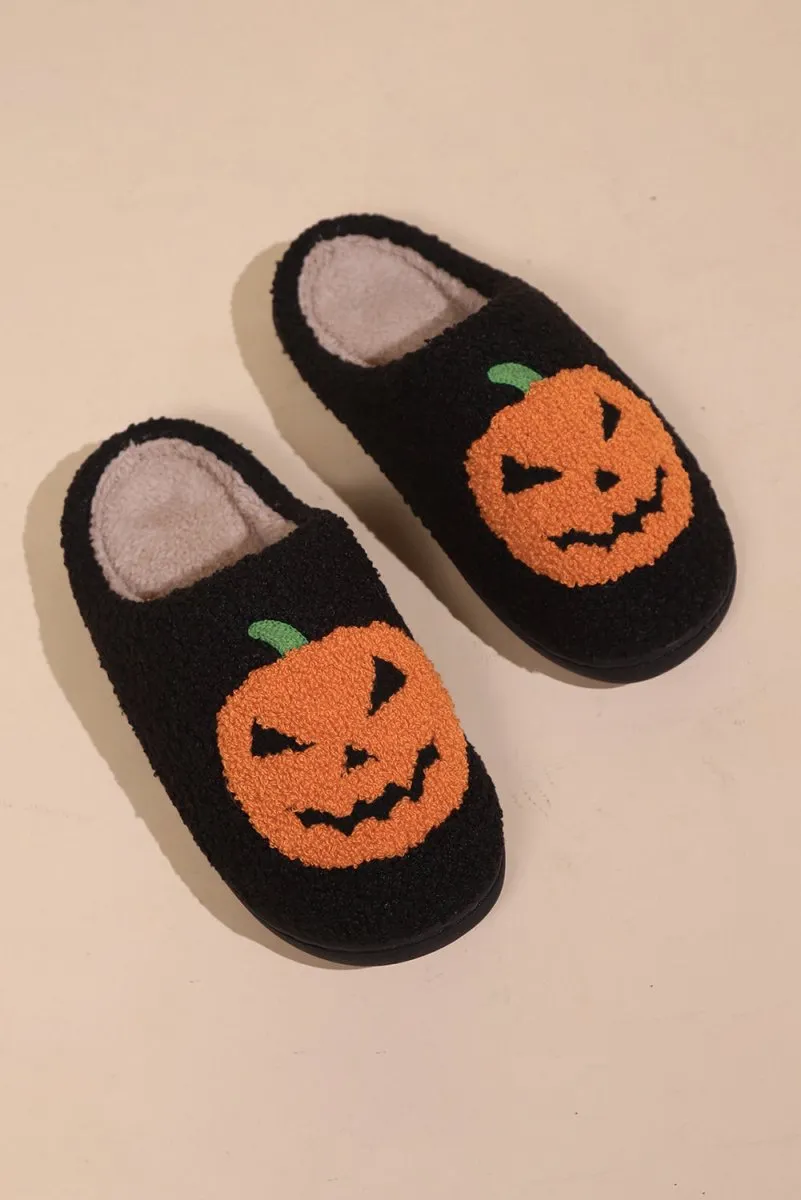 Halloween Pumpkin Black Slippers