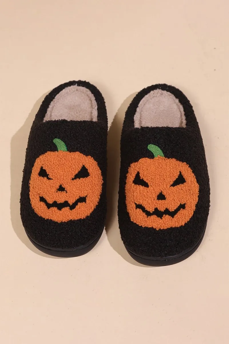 Halloween Pumpkin Black Slippers