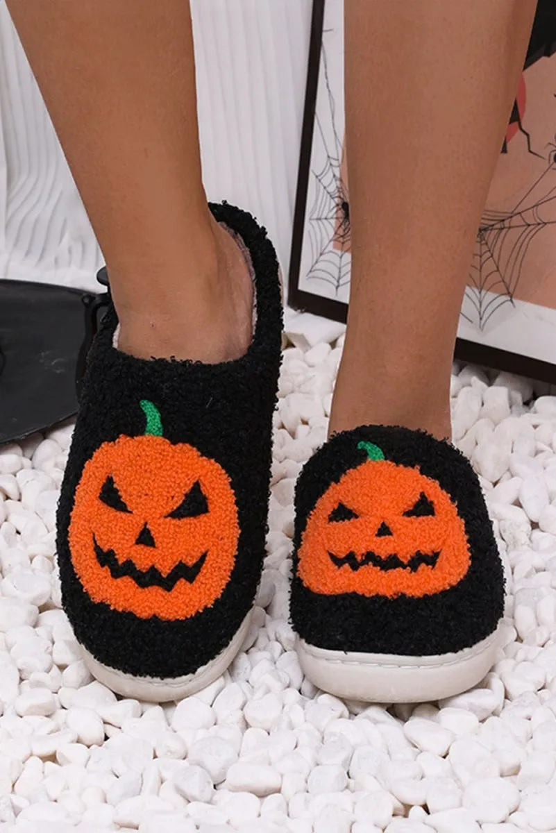 Halloween Pumpkin Black Slippers