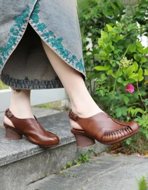 Handmade Retro Leather Chunky Heels