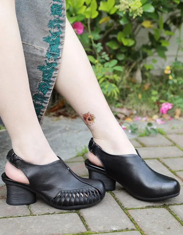 Handmade Retro Leather Chunky Heels