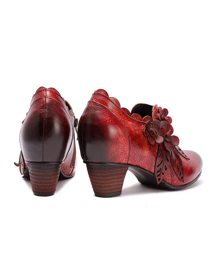 Handmade Side Flower Elegant Chunky Heels (36-42)