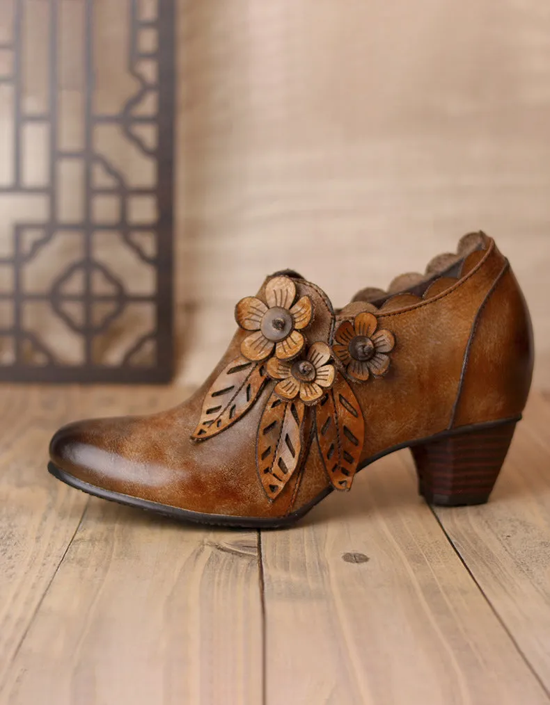 Handmade Side Flower Elegant Chunky Heels (36-42)