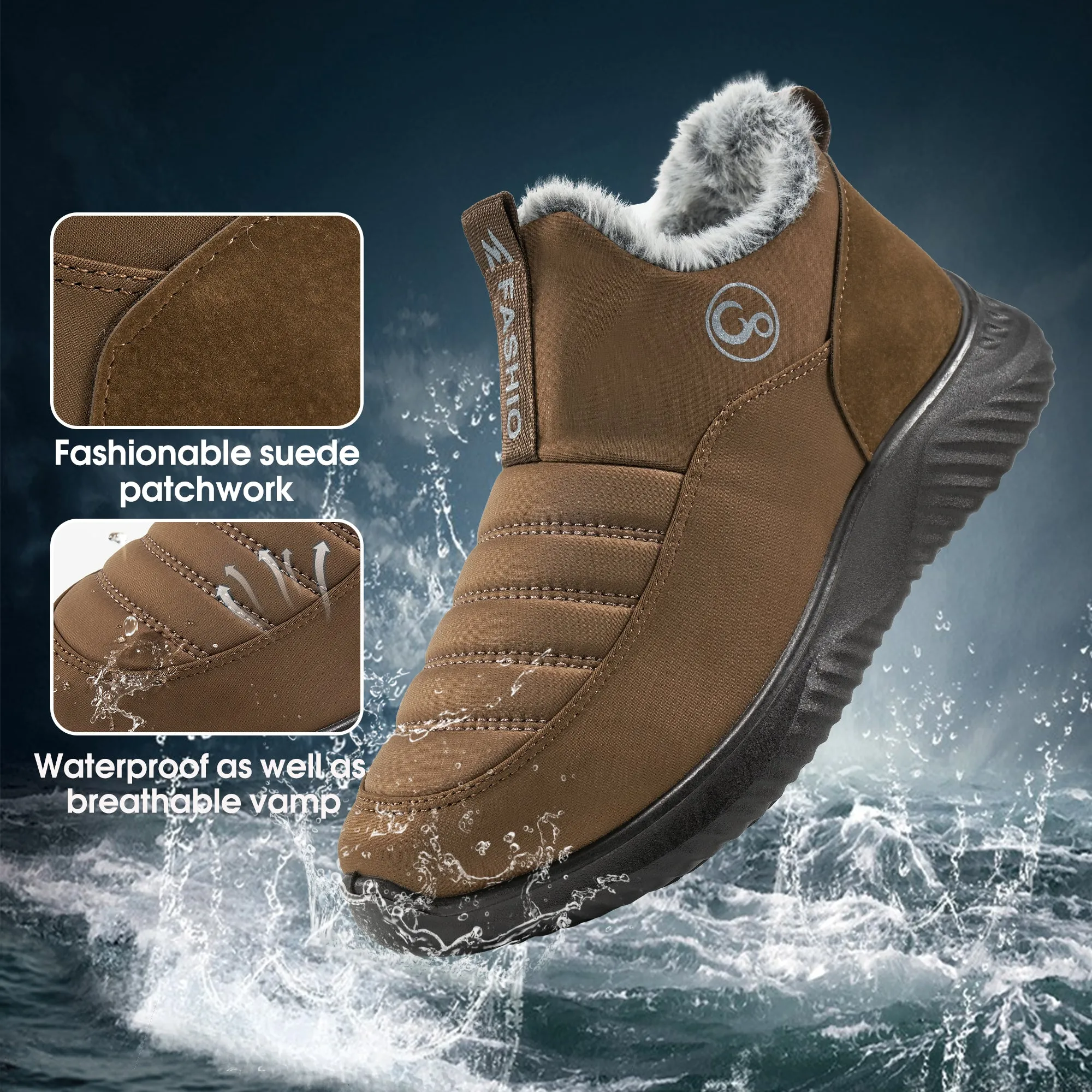 HARENC Womens Snow Boots Winter Shoes with Warm Fur Lined Comfortable Slip on Ankle Booties Resistant Anti Slip Outdoor Boots