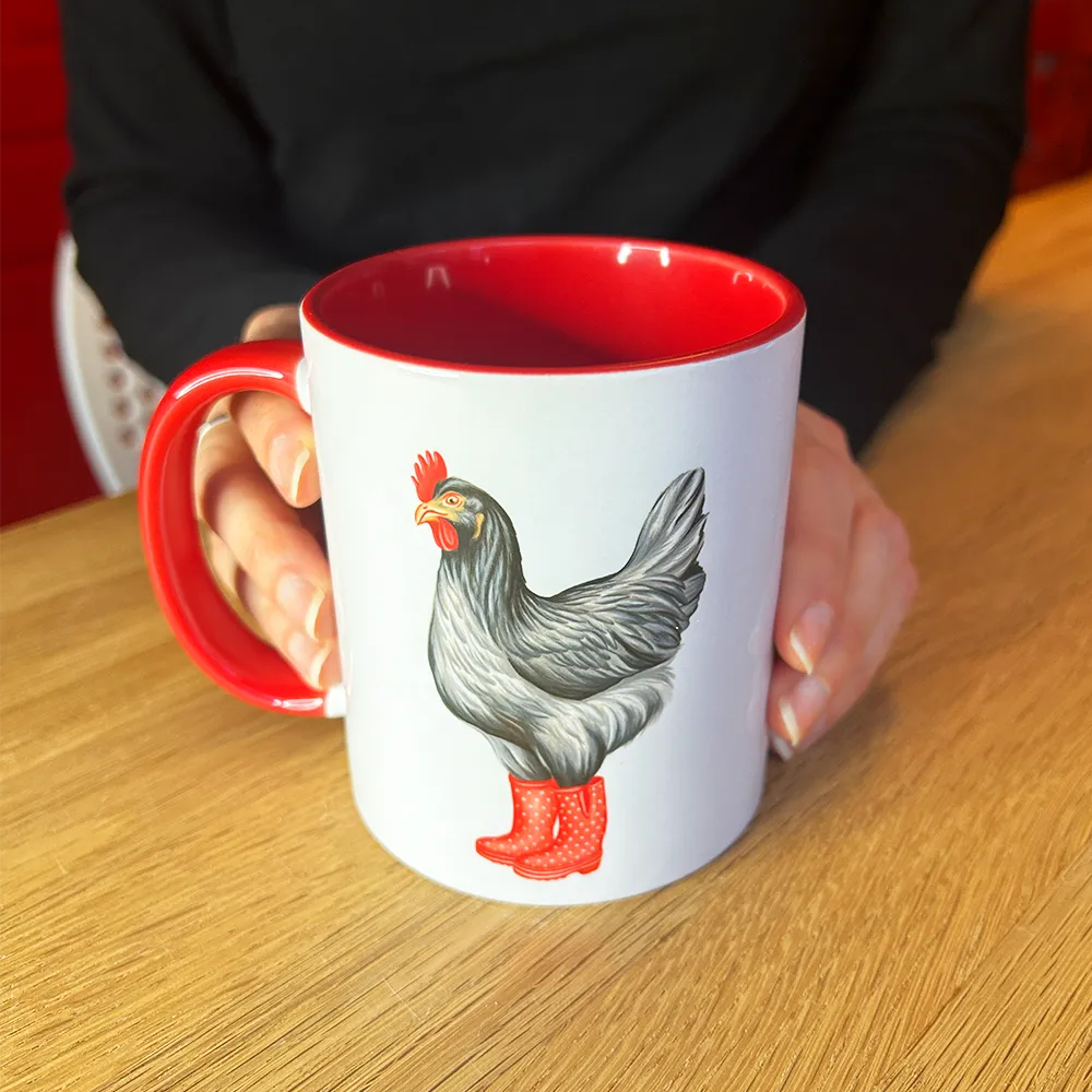 Hen wearing Red Rain Boots Mug