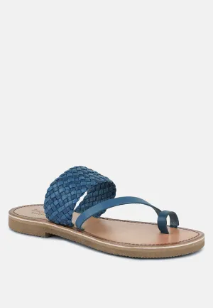 ISIDORA Blue Braided Leather Flat Sandal