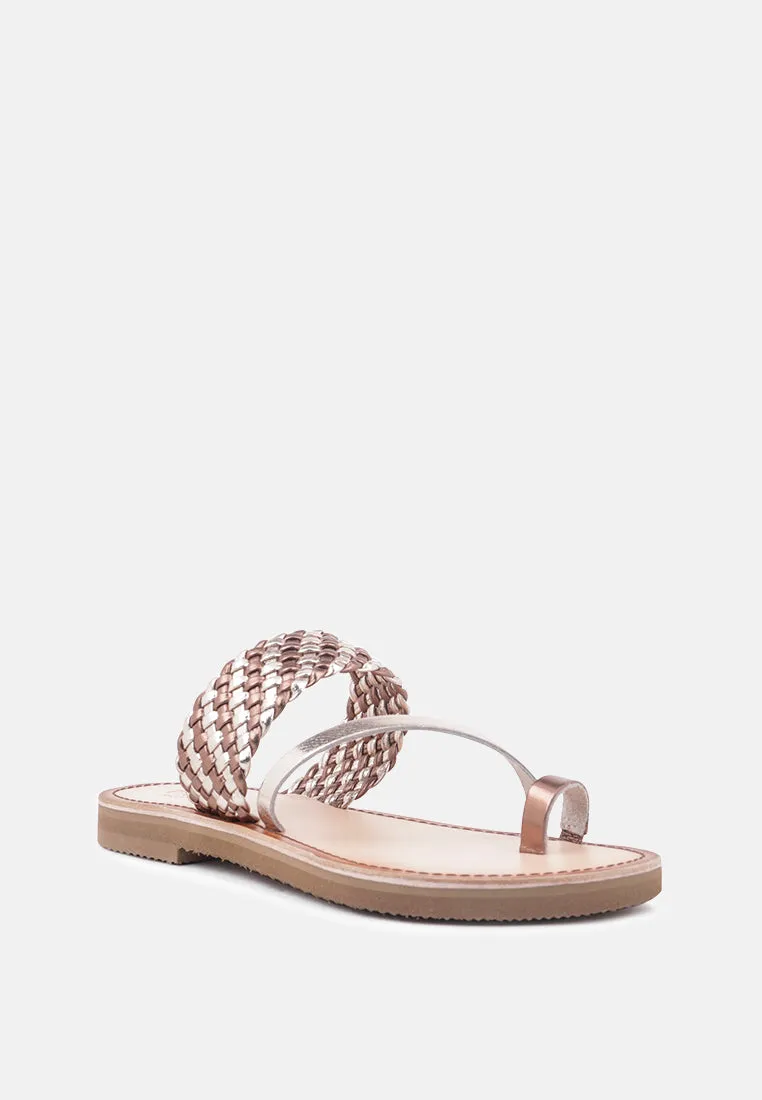 ISIDORA Bronze Braided Leather Flat Sandal