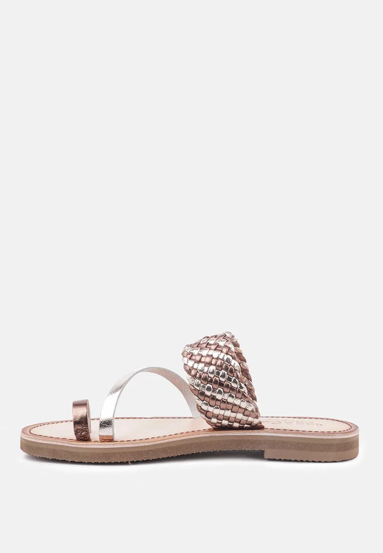 ISIDORA Bronze Braided Leather Flat Sandal