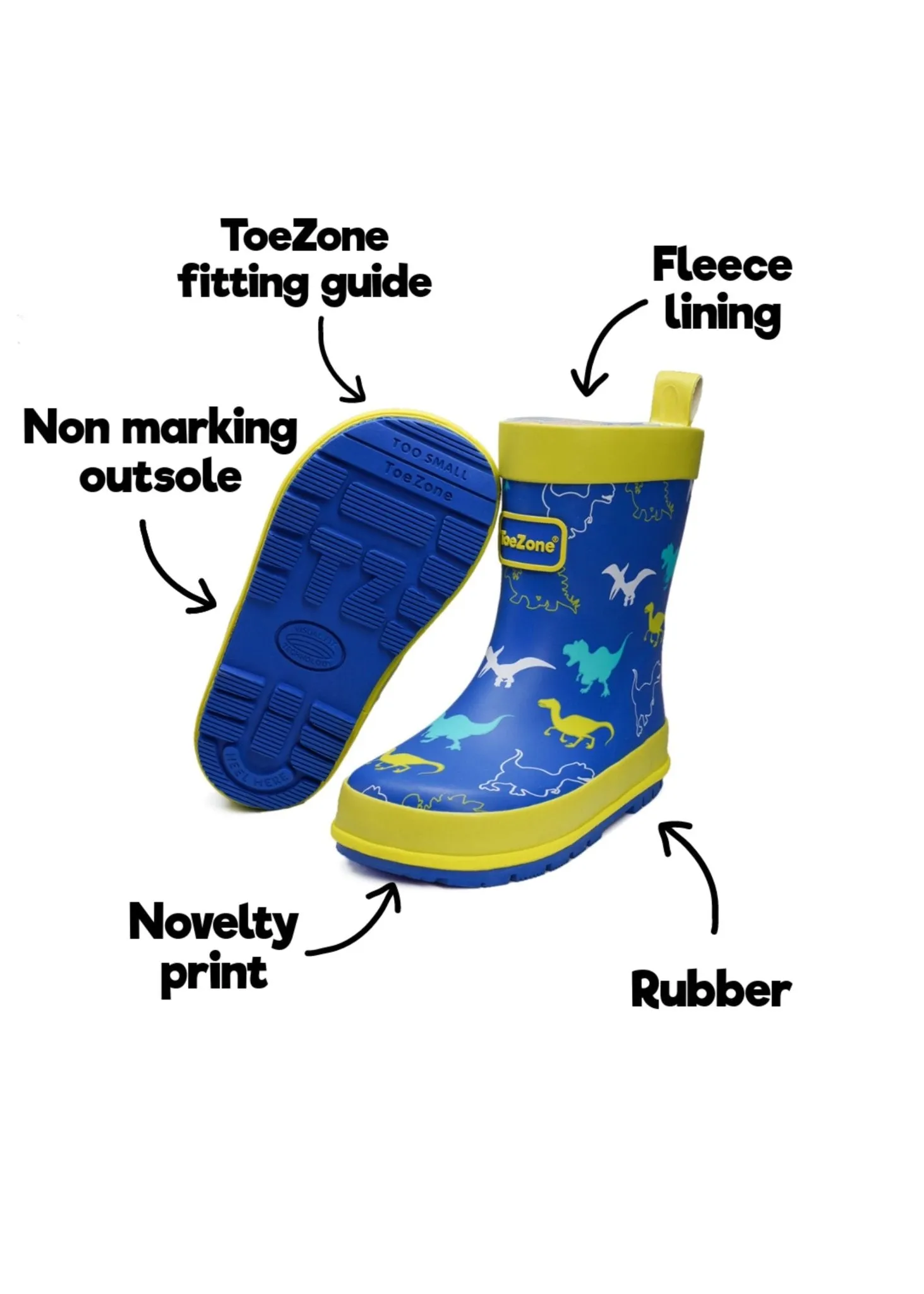 KACE -  Boys' Blue Dinosaur Themed Rain Boots