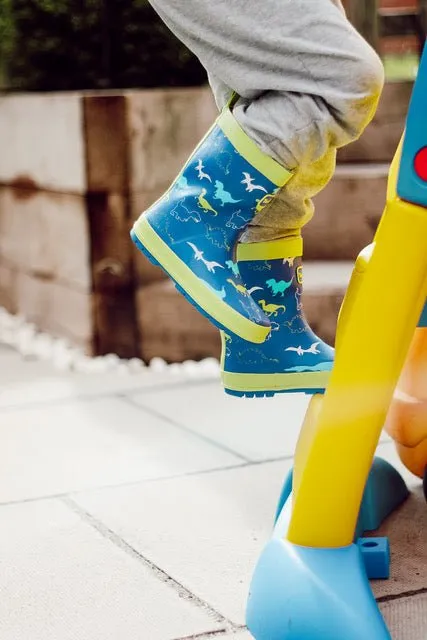 KACE -  Boys' Blue Dinosaur Themed Rain Boots