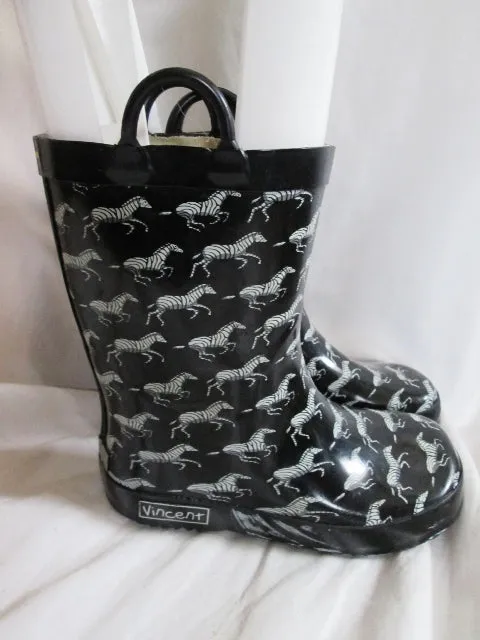 Kids Toddler VINCENT ZEBRA Wellies Rain Boots Rainboots Gumboots BLACK 10.5 Puddle Jumpers