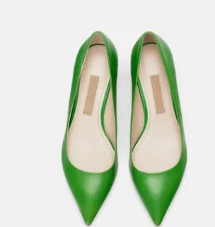 Ladies 2-48 Patent Leather Slip-ons Green Beige Pointy Toe Light Shoes For Women Promotion  Simple Flats Spring Outdoor Cute