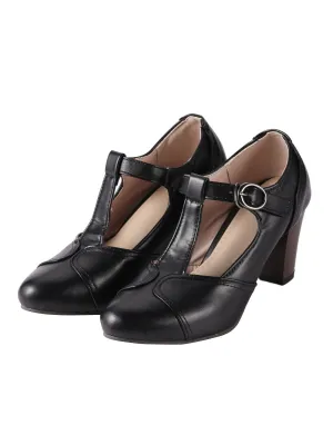 Latest Black T-Strap Chunky Heels Shoes