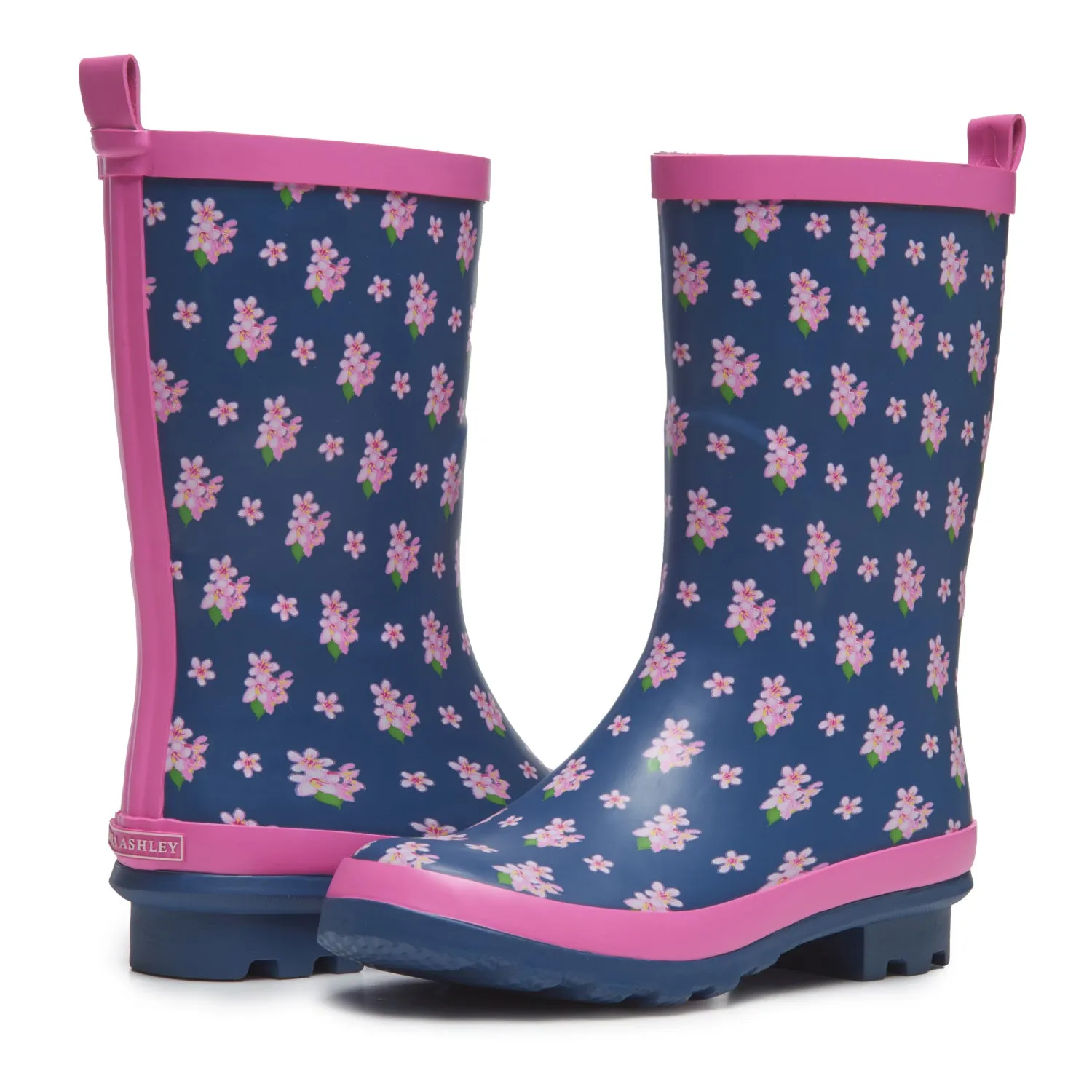 Laura Ashley Ladies High Cut Mid Calf Rubber Rain Boots, Lightweight Waterproof Booties for Women