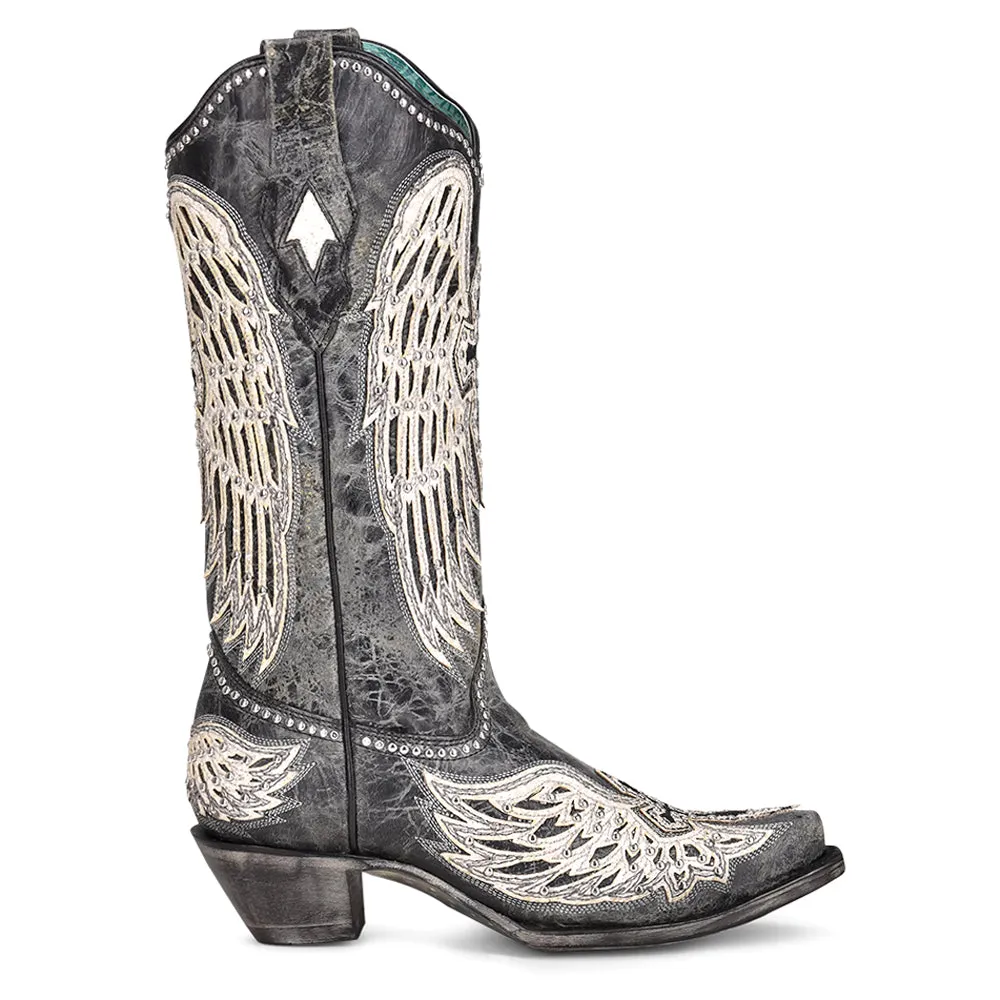 Ld Cross & Wings Overlay & Studs Snip Toe Cowboy Boots