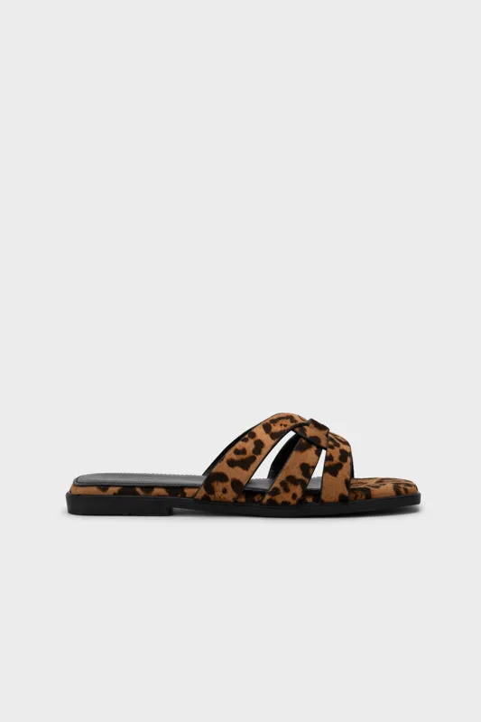 LEOPARD PRINT FLAT SLIDES