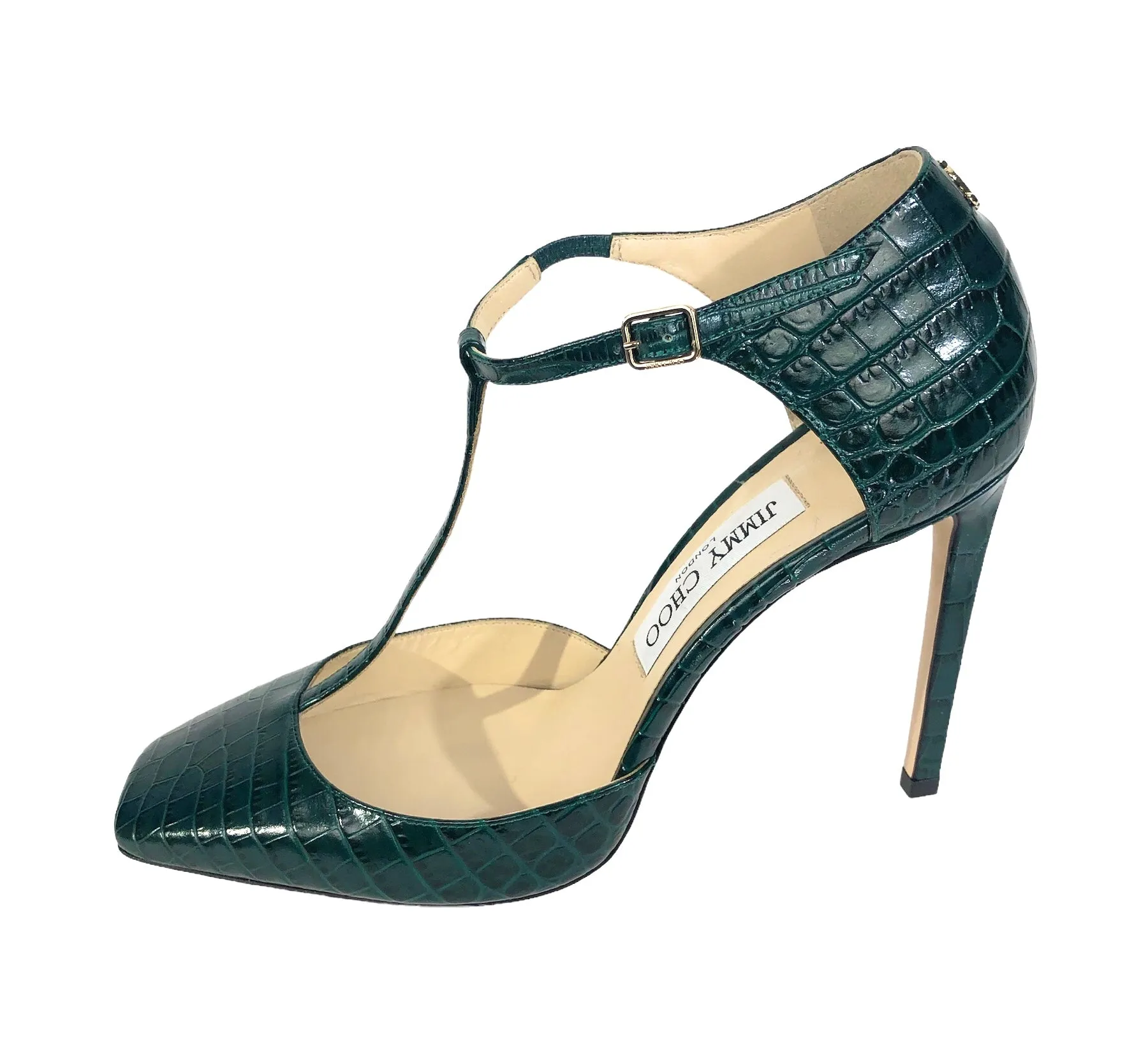 Lexica Croc Embossed T-Strap Heel | Size US 9 - IT 39