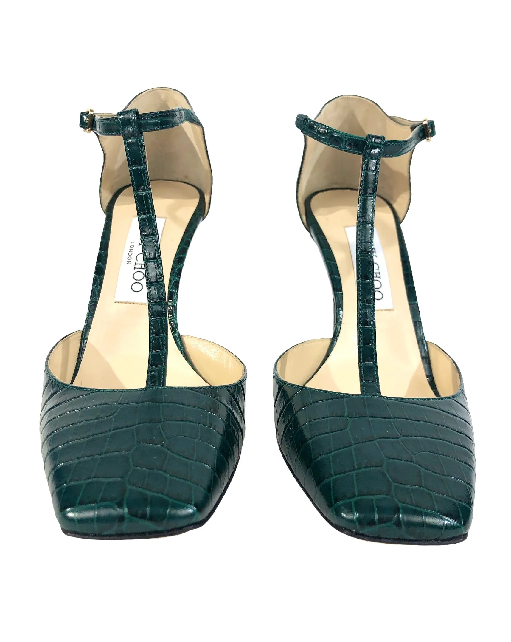 Lexica Croc Embossed T-Strap Heel | Size US 9 - IT 39