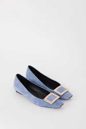 Light Blue & Gold Suede Trompette Flat