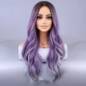 Long Curly Wig - Trendy European and American Fashion Design, Bouncy Texture, Full Head Cover - Vibrant Purple Highlights, Ideal for Glamorous Look