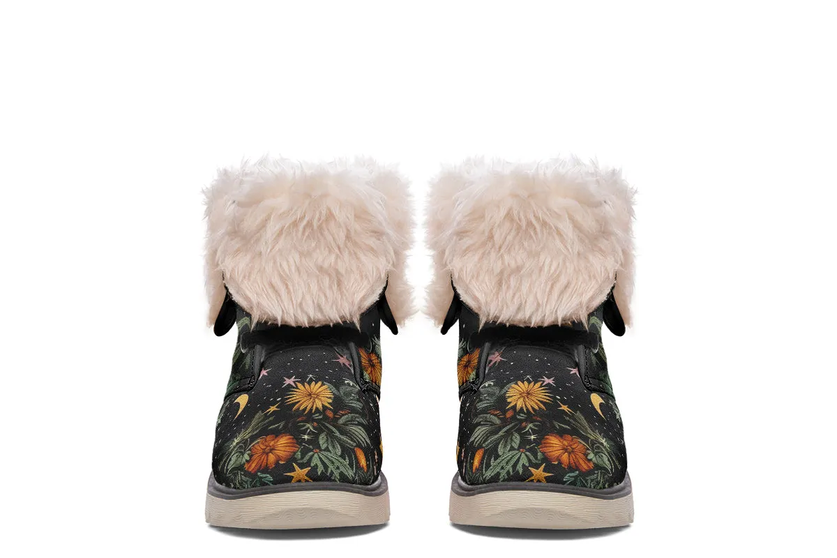 Lunar Meadow Fold Over Winter Boots - Microsuede Vegan Boots with Fur Lining and Convertible Style