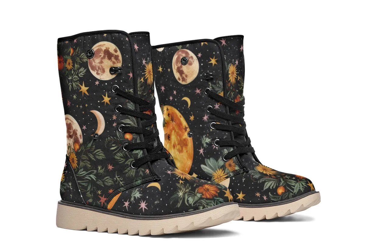 Lunar Meadow Fold Over Winter Boots - Microsuede Vegan Boots with Fur Lining and Convertible Style