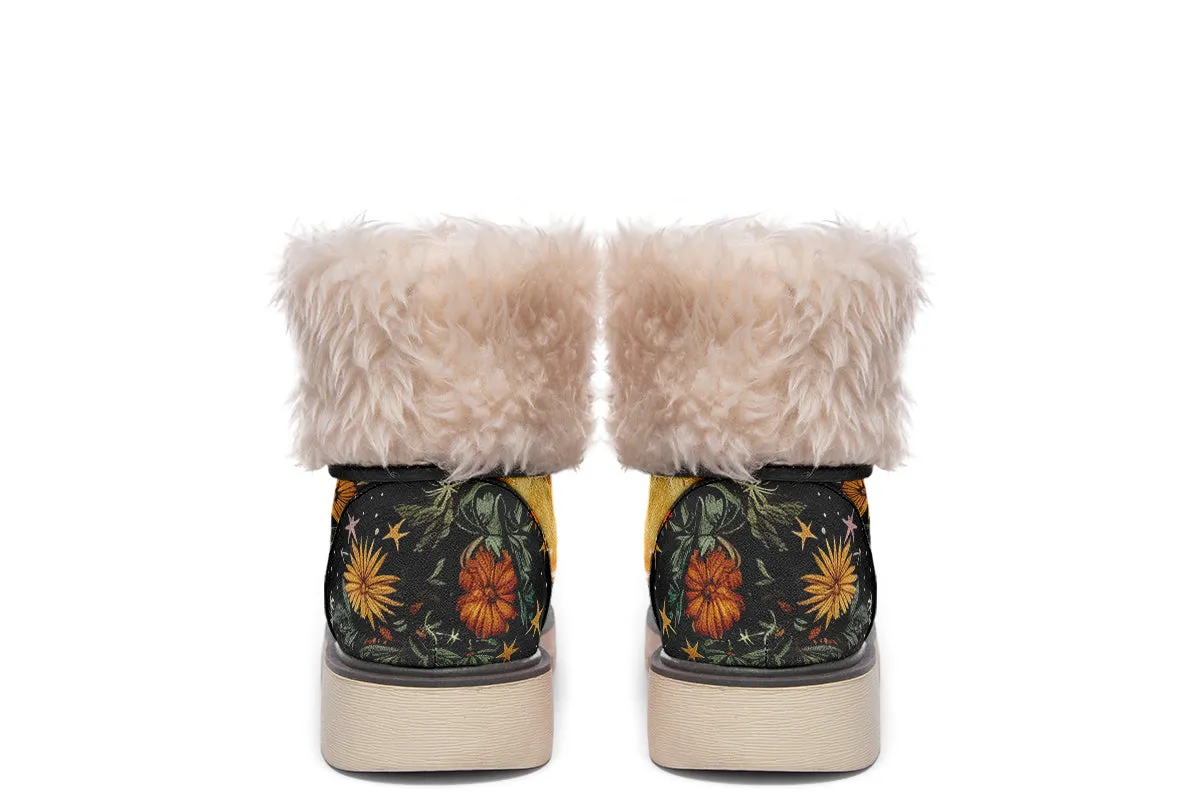 Lunar Meadow Fold Over Winter Boots - Microsuede Vegan Boots with Fur Lining and Convertible Style