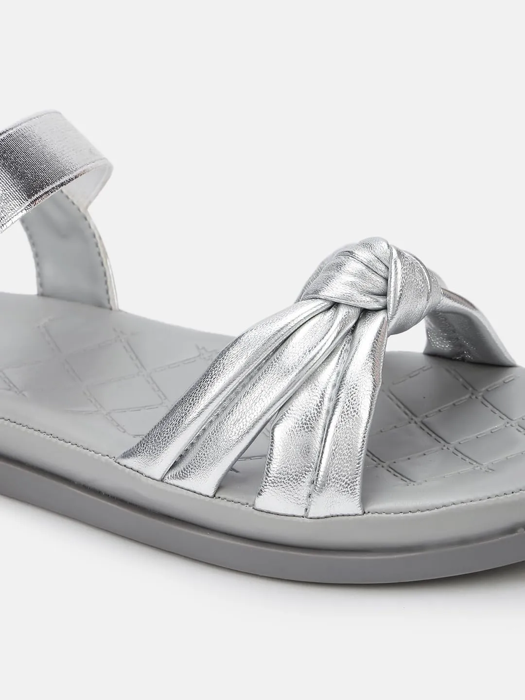 Marc Loire Women's Open Toe Double Strap Embellished Flats (Silver, 4)