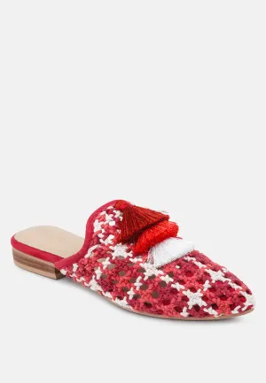 MARIANA Red Woven Flat Mules With Tassels