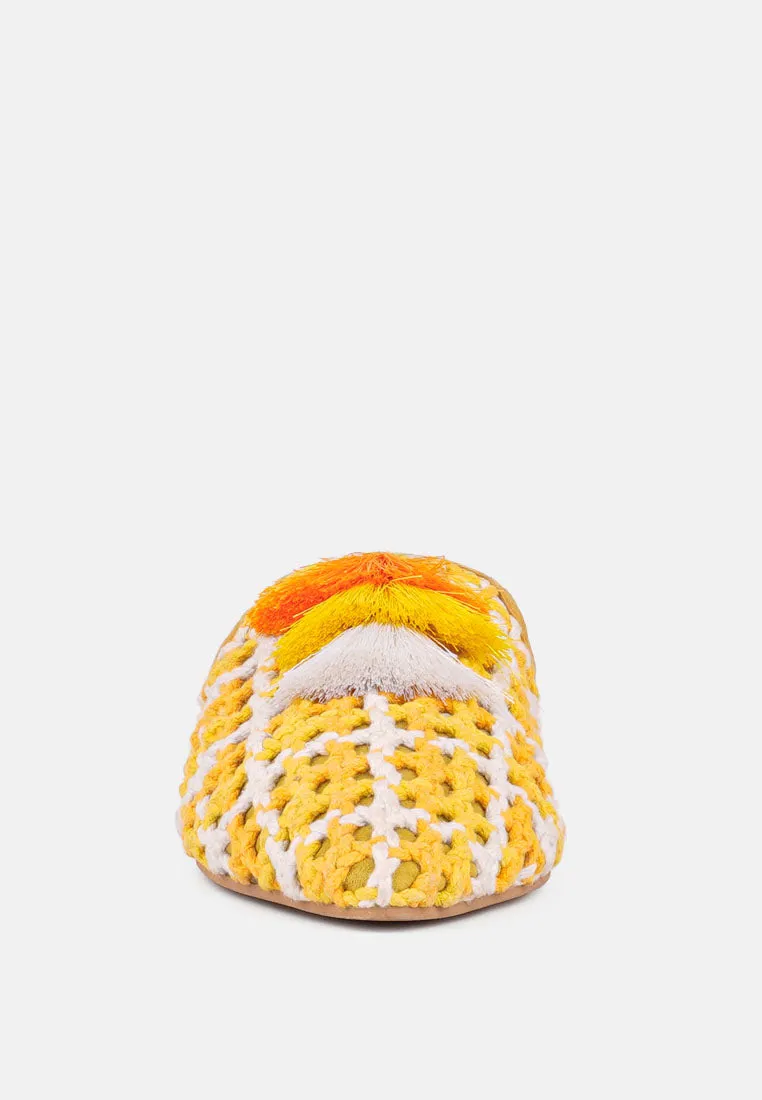 MARIANA Yellow Woven Flat Mules With Tassels