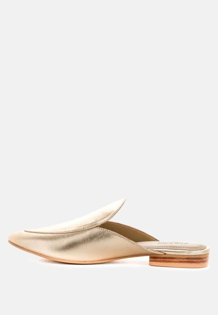 MARLA Gold Metallic Leather Mules