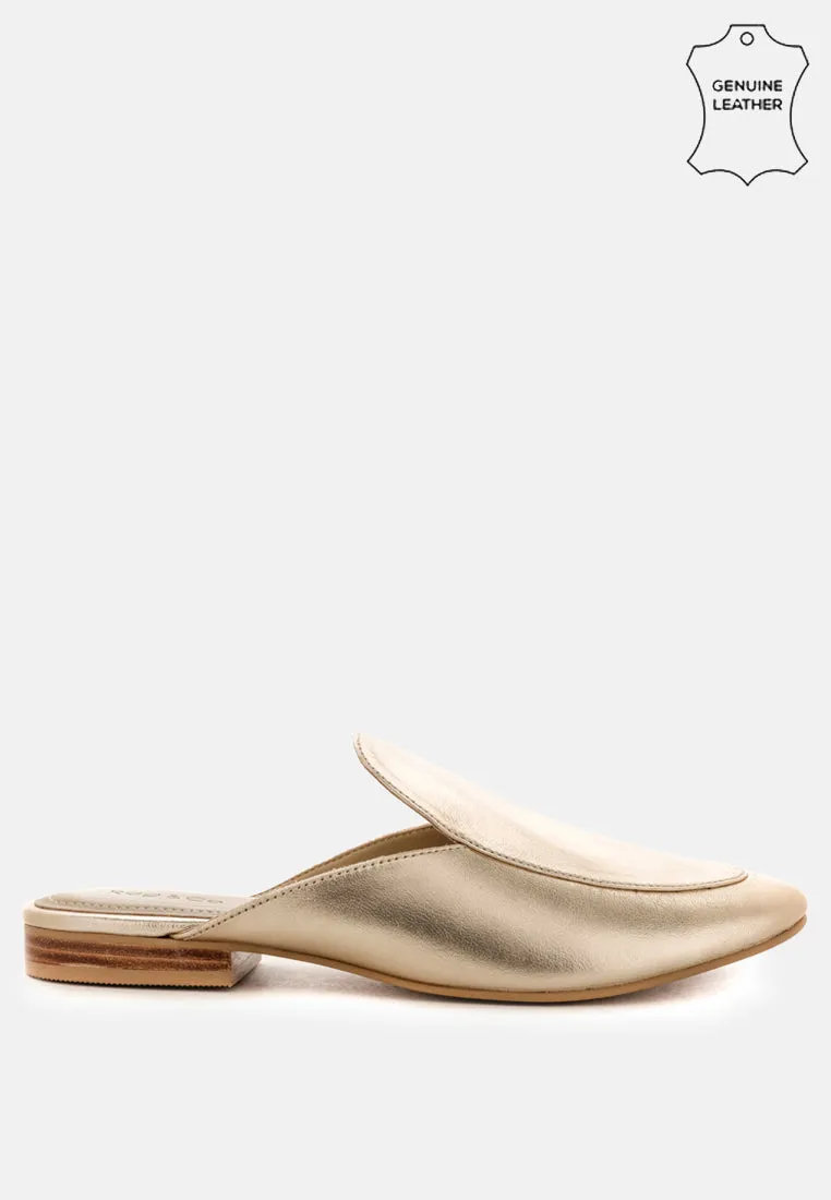 MARLA Gold Metallic Leather Mules