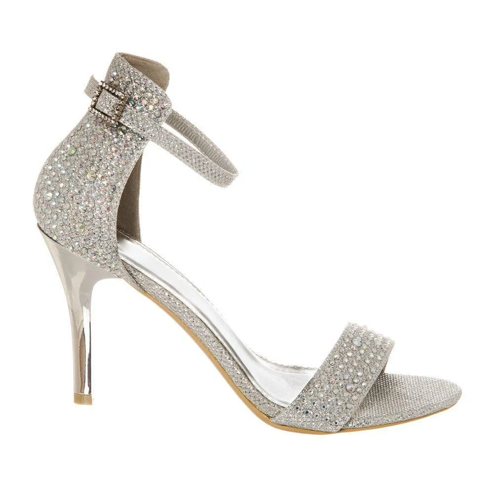 Medium Stiletto Heel Open Toe Ankle Strap Diamante Sandal