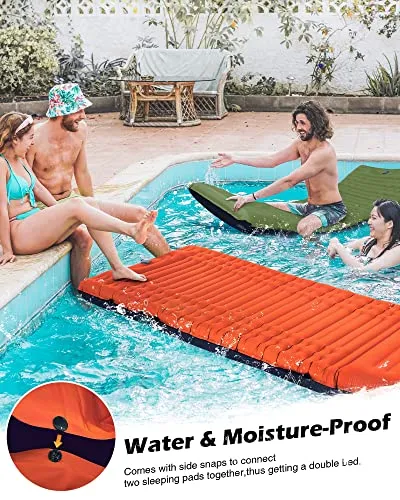 Megior Camping Sleeping Pad, Extra Thickness 4 Inch Inflatable Sleeping Mat Lightweight Waterproof Camping with Built-in Pump Air Mattress for Backpacking, Hiking, Tent, Traveling, Orange