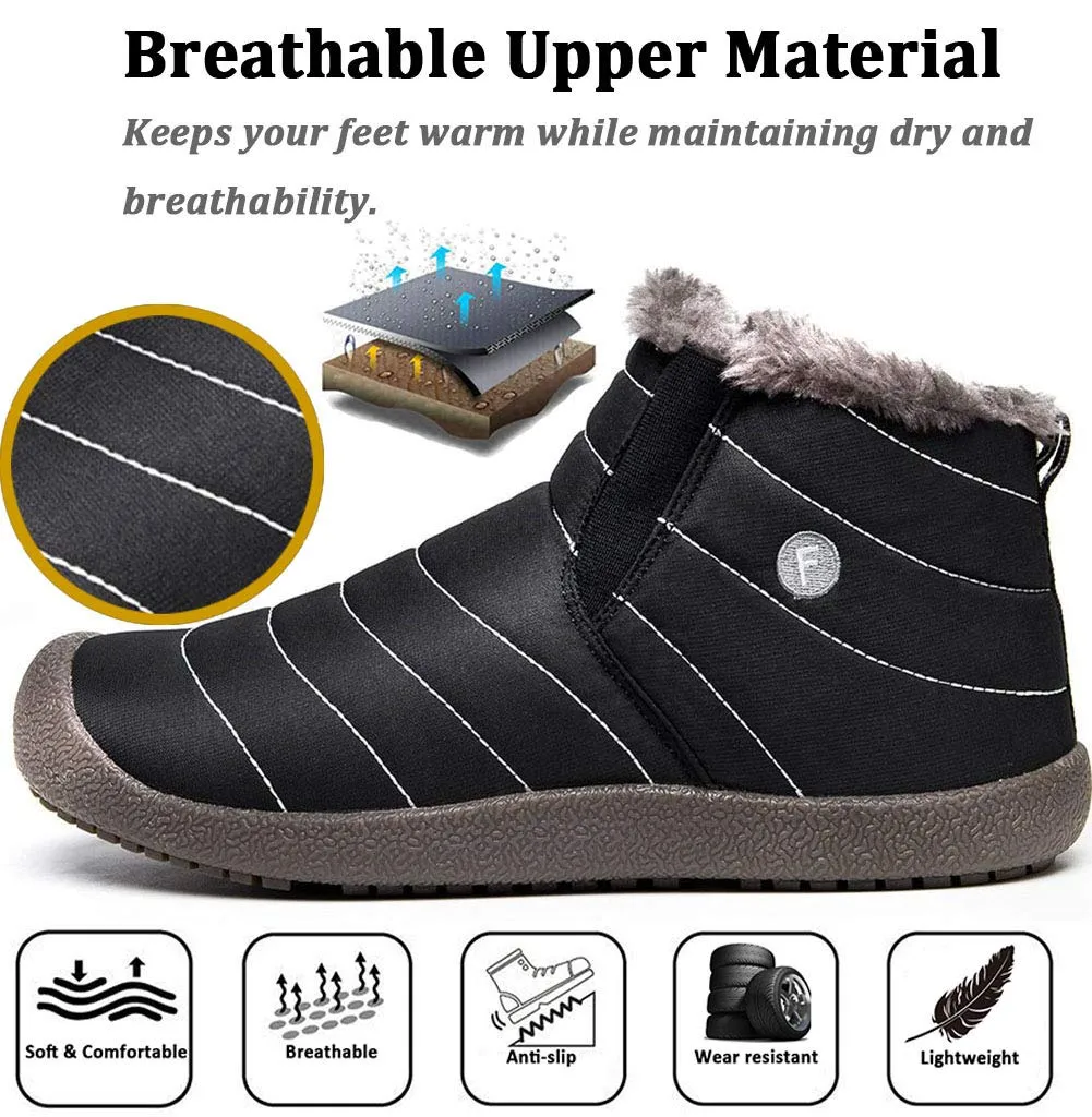 Men's Winter Snow Shoes Slip On Ankle Booties Anti Slip Waterproof Resistant Fur Lined Outdoor Sneakers