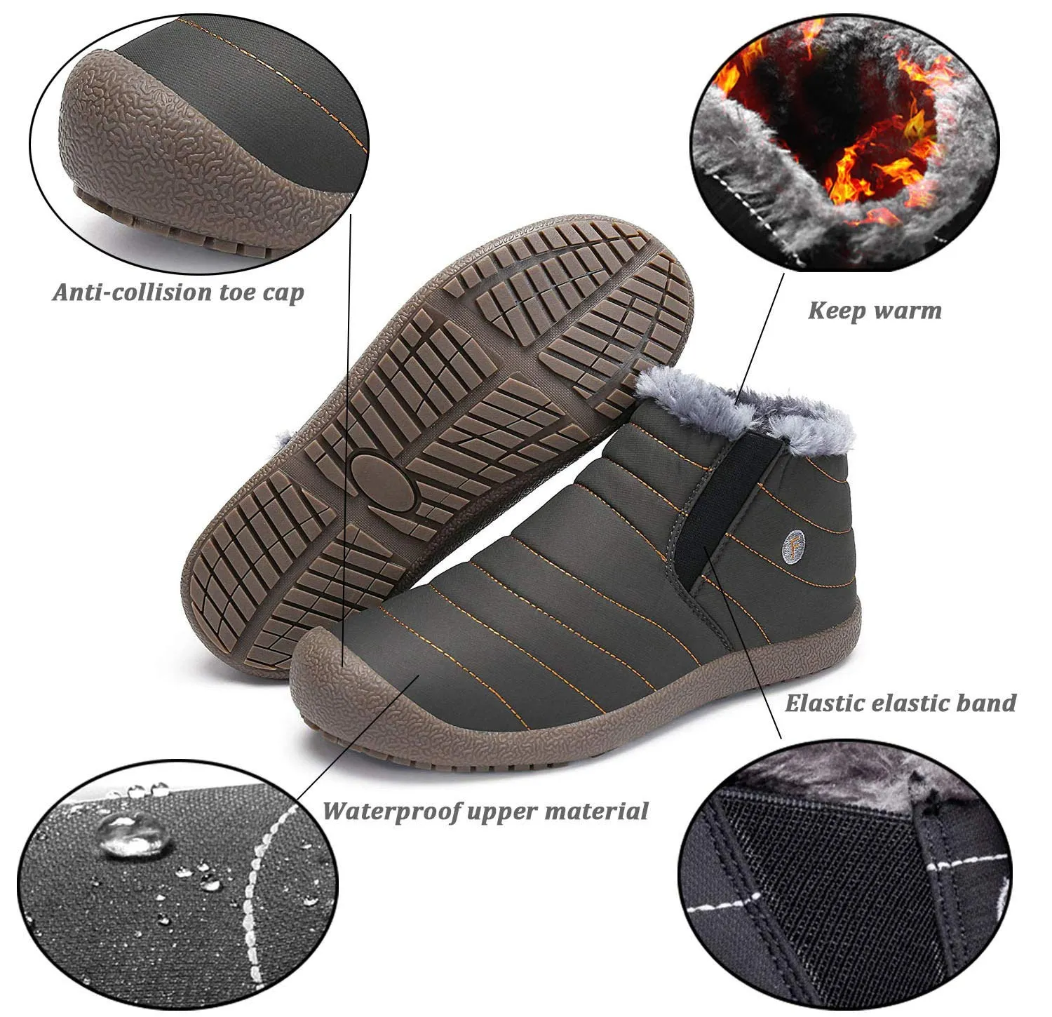 Men's Winter Snow Shoes Slip On Ankle Booties Anti Slip Waterproof Resistant Fur Lined Outdoor Sneakers