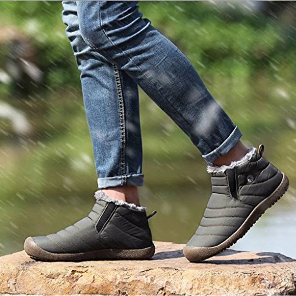 Men's Winter Snow Shoes Slip On Ankle Booties Anti Slip Waterproof Resistant Fur Lined Outdoor Sneakers