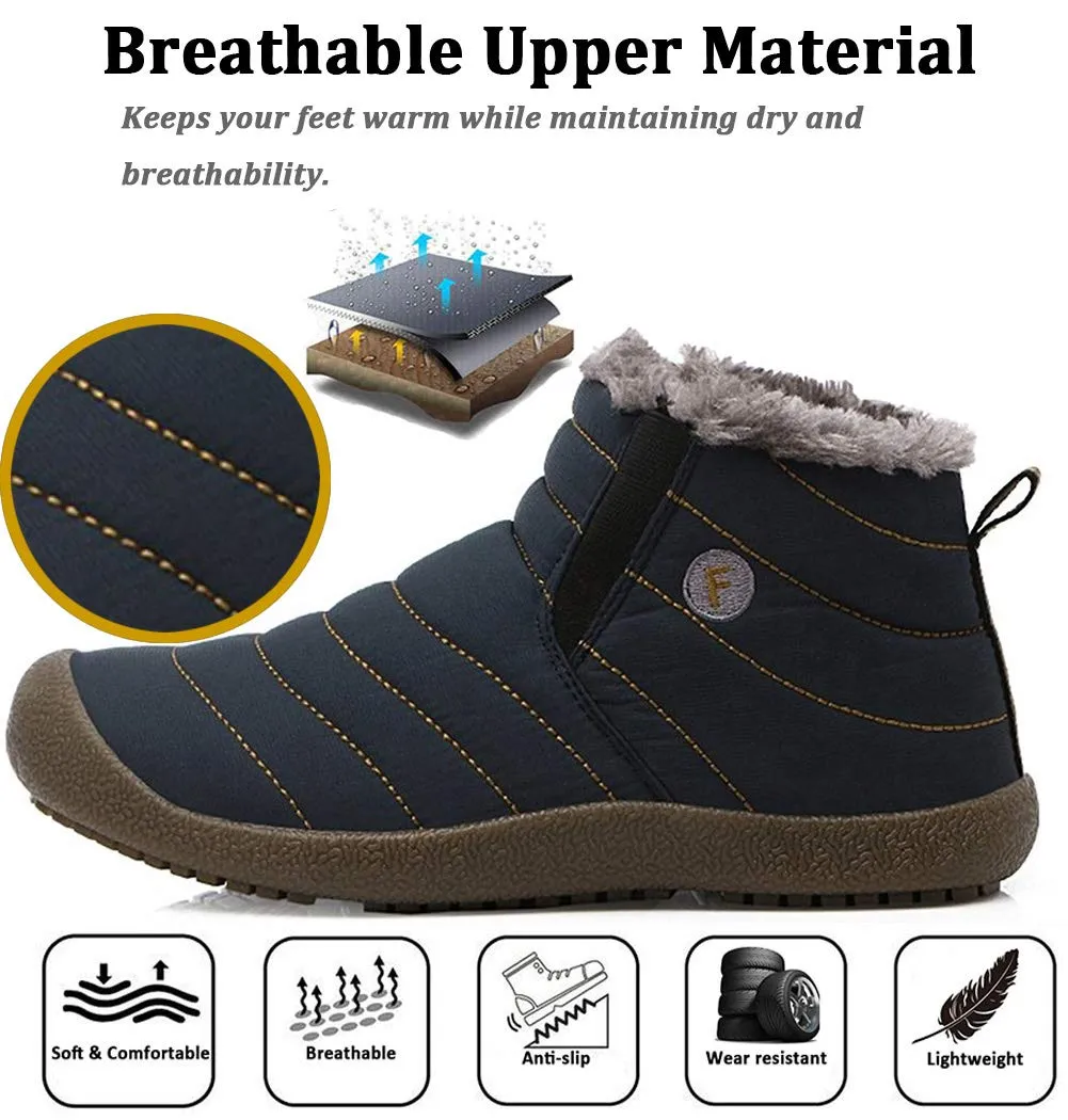 Men's Winter Snow Shoes Slip On Ankle Booties Anti Slip Waterproof Resistant Fur Lined Outdoor Sneakers