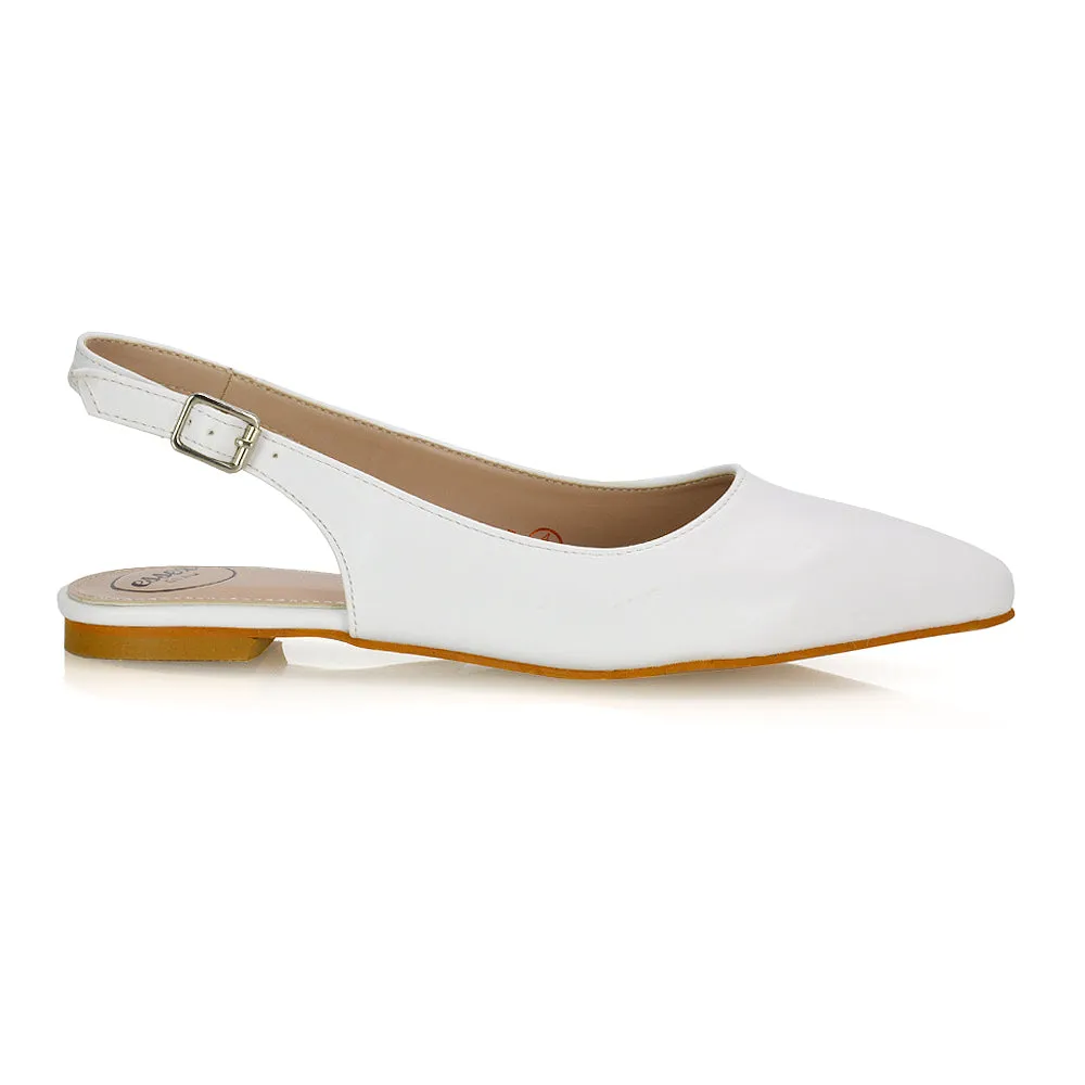 Mindy Pointed Toe Slingback Flat Ballerina Pumps in Nude Patent