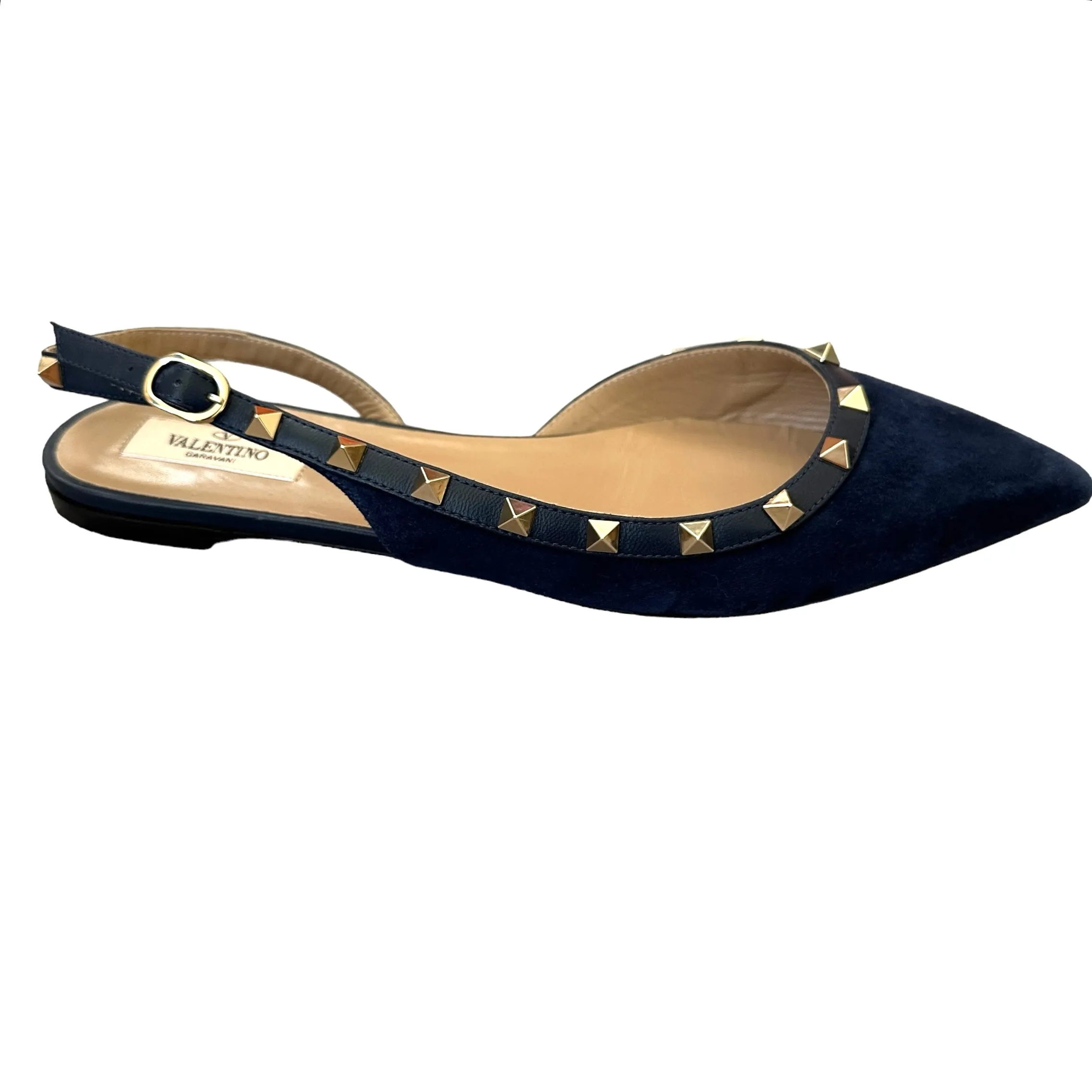 Navy Suede Rockstuds Slingback Shoes - 10.5