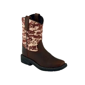 Old West Kids Digital Camo Work Dark Brown Boot.