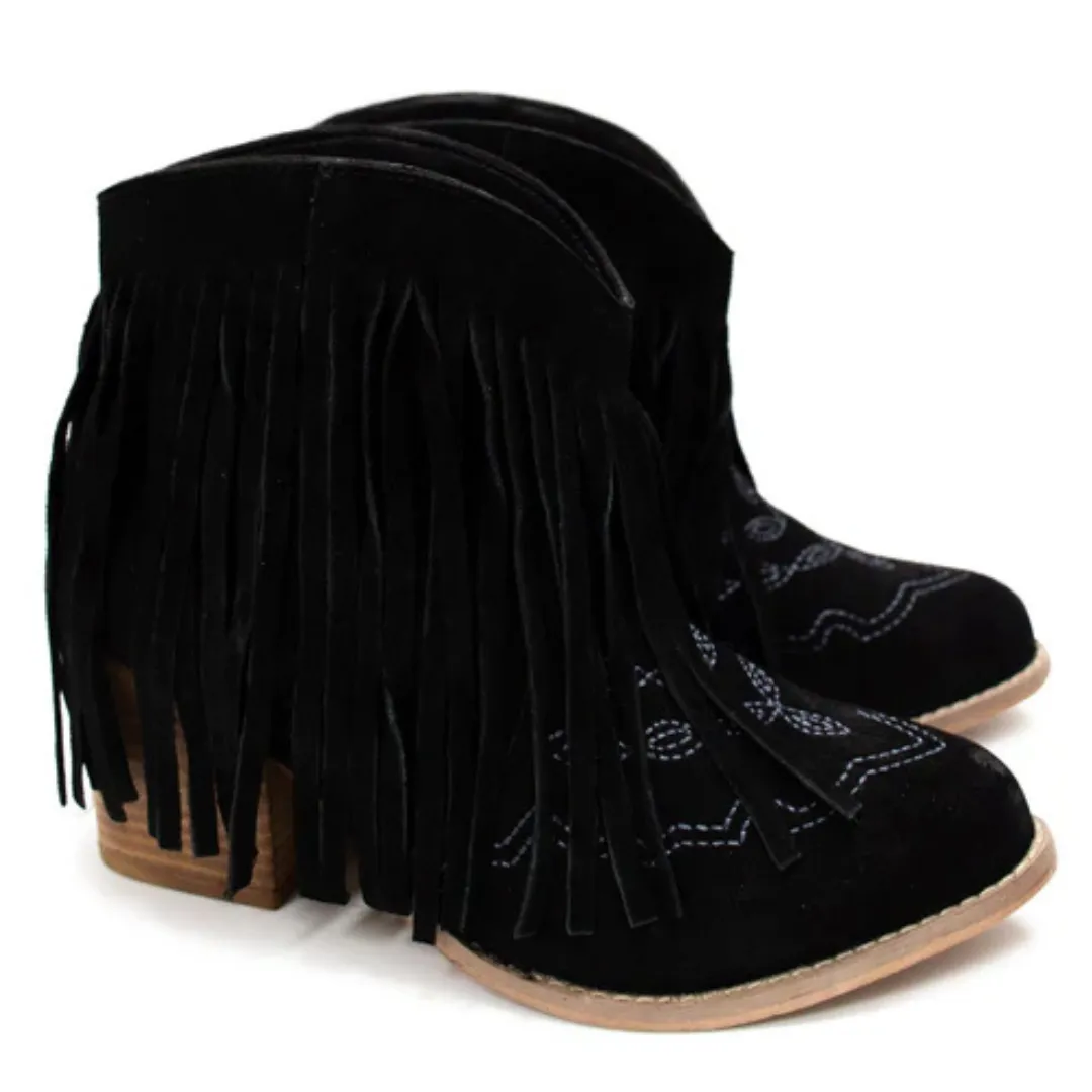 Online Exclusive | Amos Fringe Ankle Bootie in Black