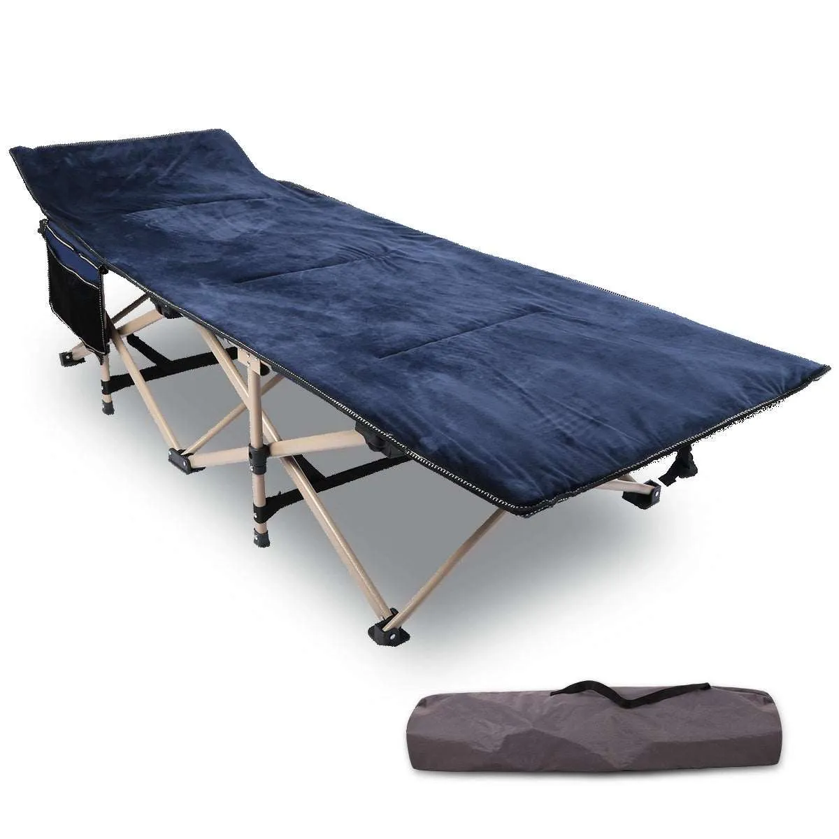 Padded Folding Camping Cot for Adults, Blue Grey