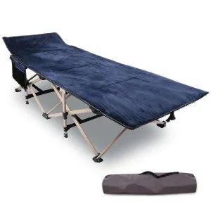 Padded Folding Camping Cot for Adults, Blue Grey