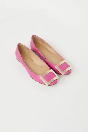 Pink Leather & Gold Buckle Flat